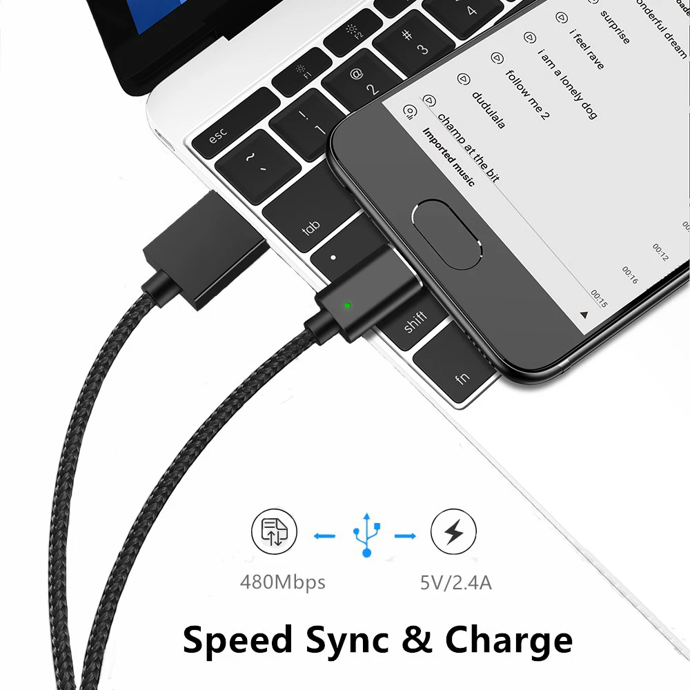 Магнитный кабель Micro USB 2 4 А 1 м нейлоновый для быстрой зарядки и синхронизации