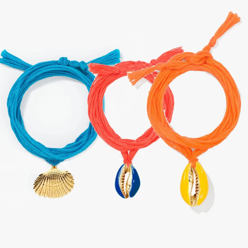 Женский богемный Браслет boho puka cowries эмалированный браслет с хлопковой нитью