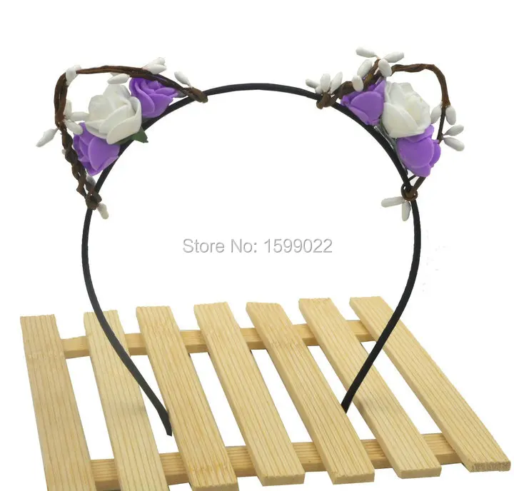 

Hand Crafted Cute Cat Ears Head Band Girls Flower Hairband Crown Personalized Hair Accessories Animal Birthday Party Supplies