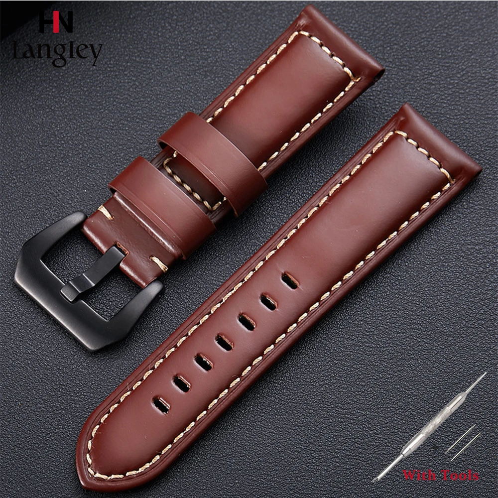 

LANGLEY Genuine Leather Bright Leather Watchband For Wristwatch Straps 20mm/22mm/24mm/26mm Comfortable Waterproof Accessories