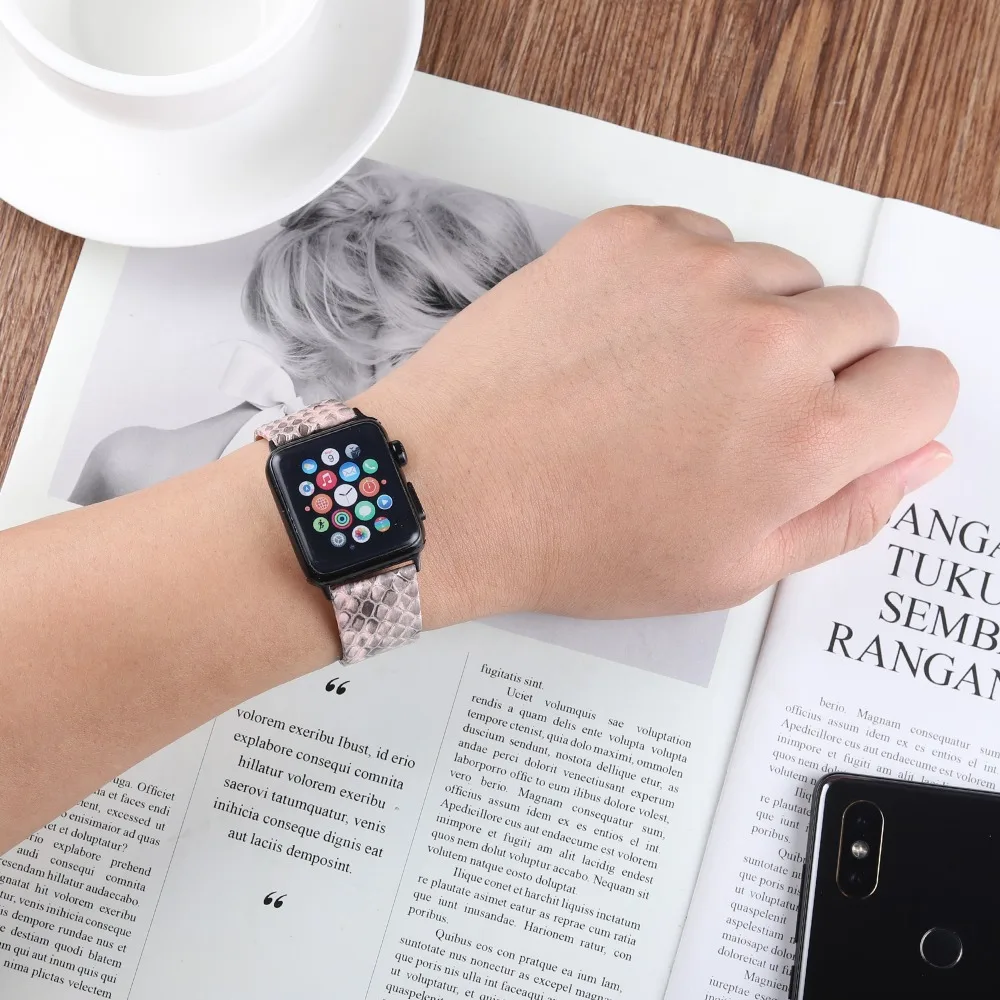 Ремешки из змеиной кожи для Apple Watch 4, 3, 2, 1, кожаный ремешок для Apple Watch 42 мм, 44 мм, 38 мм, 40 мм, для iWatch, ремешок 42 мм, 44 мм