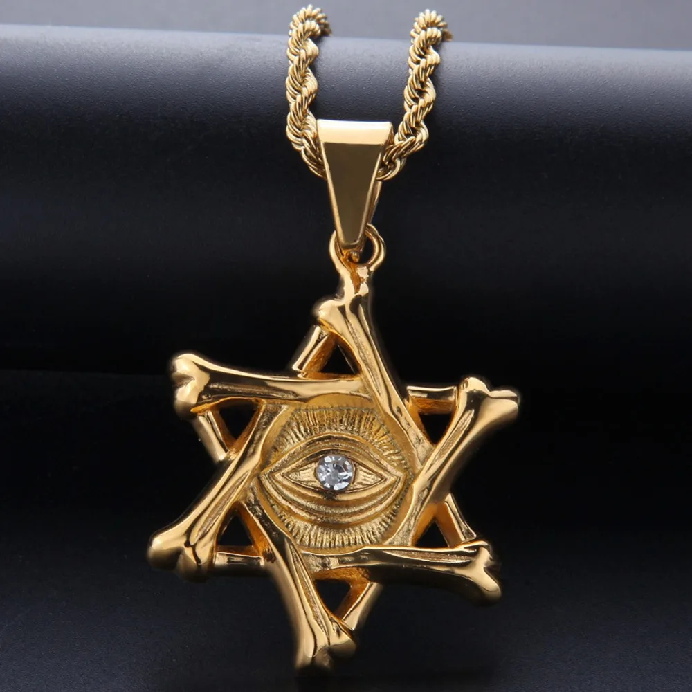 Мужские ожерелья в стиле хип хоп Star of David с подвеской виде глаза модное винтажное