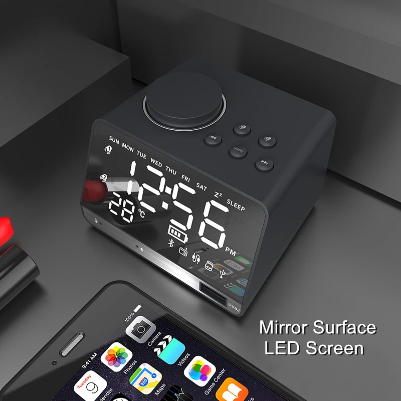 EXRIZU будильник и Bluetooth динамик TF карта u диск AUX цифровой зеркальный дисплей FM радио