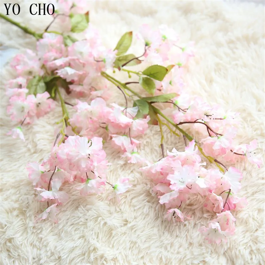 

YO CHO Artificial Flowers Wedding Decoration plum blossom orchid Silk Fake Eustoma Fleurs Christmas Plants Home oriental cherry