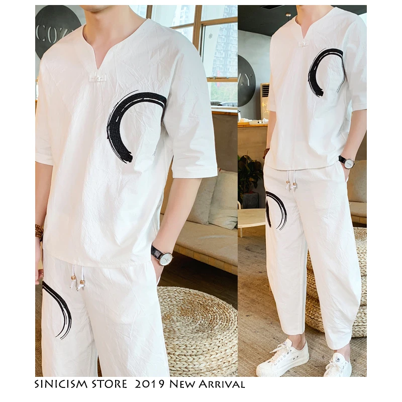 Спортивный костюм Sinicism Store Мужской винтажный льняной для бега лето 2020|Мужские