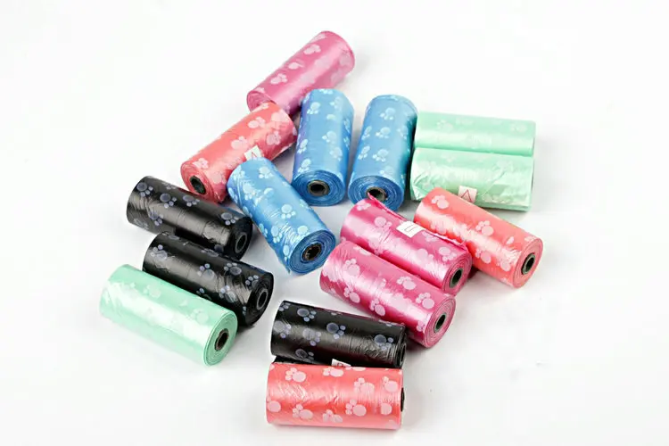 Footprints Pet Dog Waste Poop Bag Garbage Organizer With Paw Printing Doggy Shit Picking Bags Pooper Scoopers 15pc/Set | Дом и сад