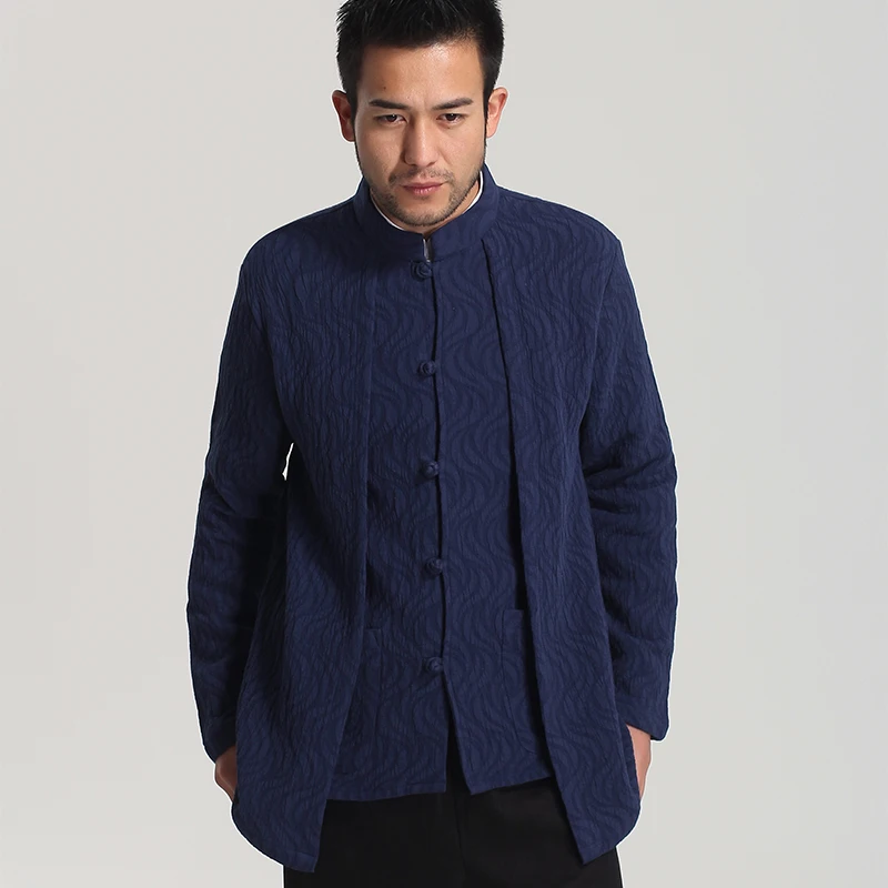 Новая модная синяя весенне-осенняя мужская куртка пальто в китайском стиле