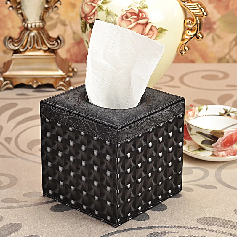 Lighting Square PU Leather Gold Flower Tissue Storage box Covers Roll Paper Napkin Towel Holders canister dispenser | Дом и сад