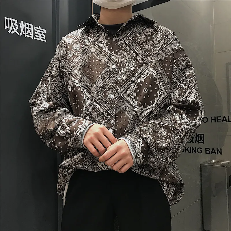 2019 Осень Новый японский Harajuku минималистичный винтажный принт Свободная рубашка