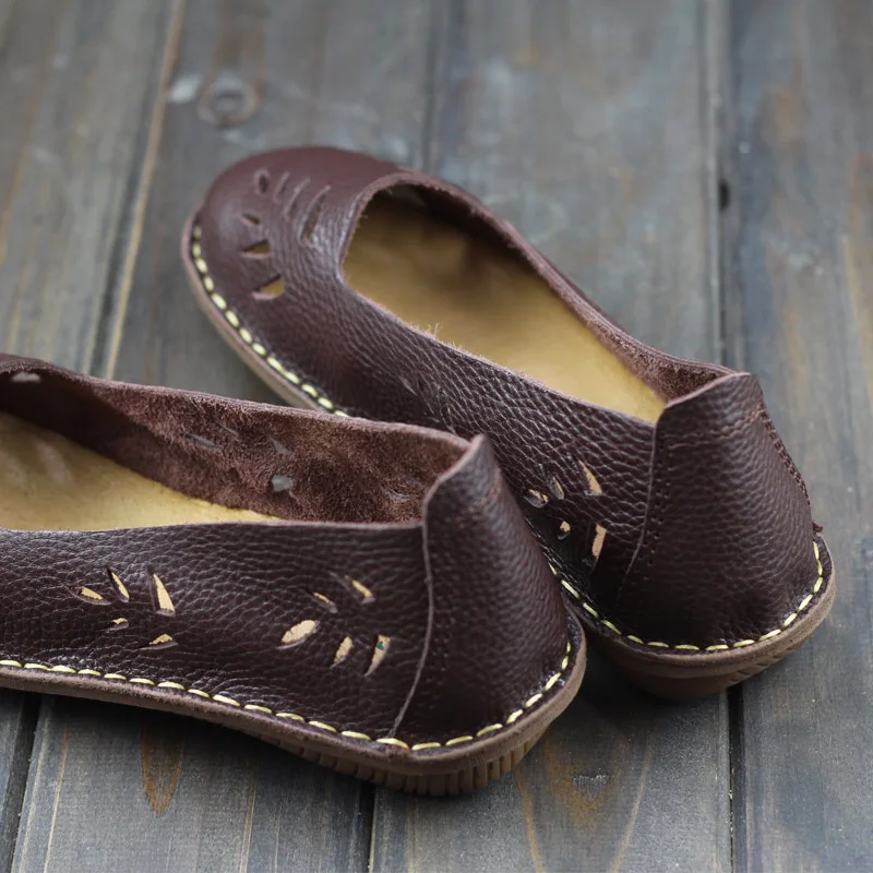 Туфли женские из натуральной кожи без застежки на плоской подошве дышащие с