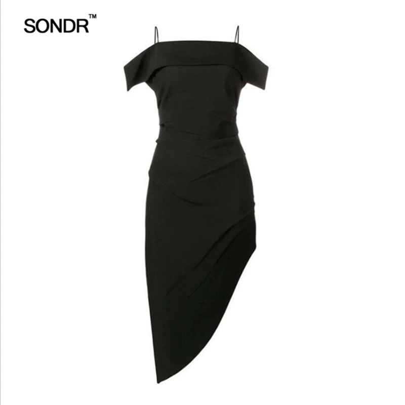 

SONDR New spring summer 2019 high cold white fine aglet dress sexy irregular condole female within tight package hip dress