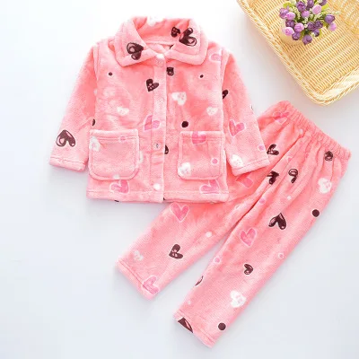 Pijama infantil inverno; детский пижамный комплект из кораллового флиса; пижама с принтом для маленьких мальчиков и девочек; детская фланелевая одежда для сна; пижамы для младенцев - Цвет: Pink Hearts Pajamas