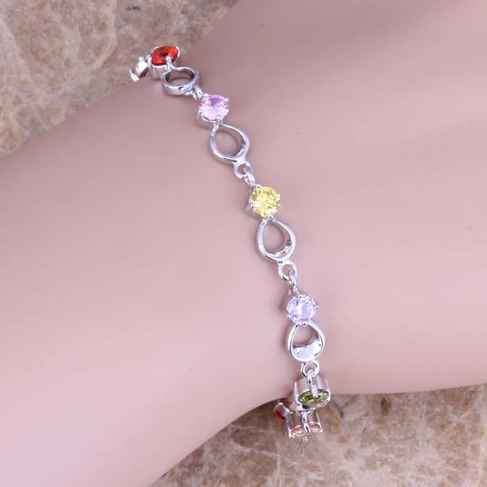 Отличный многоцветный Браслет-цепочка с серебряным покрытием и кубическим