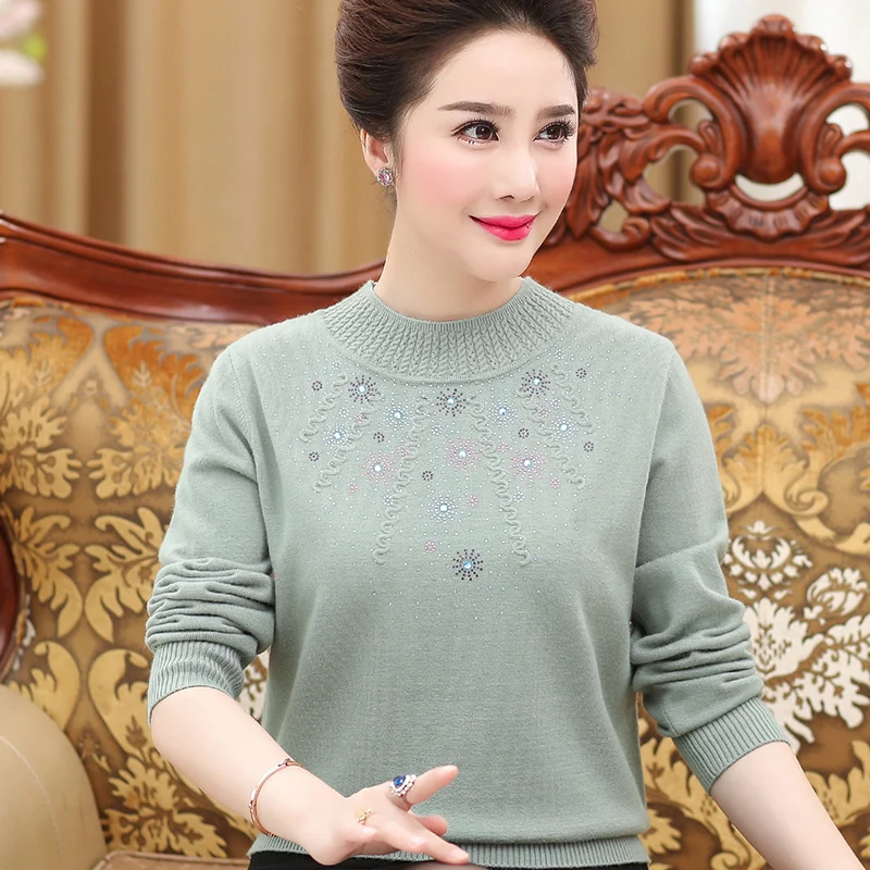 

2020 new Mama sweater female autumn winter 40 years old 50 middle and old age wear bottoming shirt middle-aged short clothes