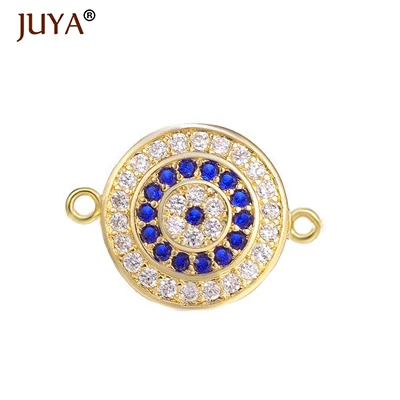 gold Juya модные медные инкрустированные прозрачные и синие циркониевые турецкие круглые сглаза браслеты для женщин Lucky Amulet ювелирный серебряный браслет - Окраска металла: gold