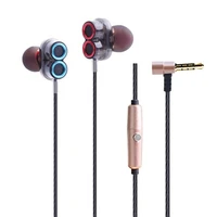 wired control earphone hd mic new style double loudspeaker design bass stereo sport music noise cancelling transparent cavity