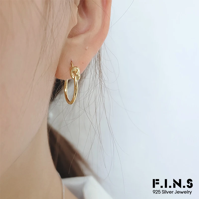 F.I.N.S Модные женские серьги цвета: золотистый, серебристый, 925 пробы, серебряные серьги, персонализированные серьги с узлом, маленькие серьги-кольца