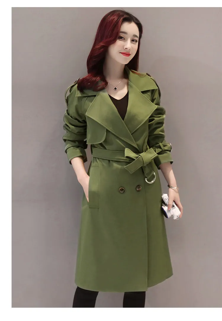 

2019 Spring Women Soid Trench Coat Belt Double-Breasted High Quality Windbreaker Long Women'S Coat F146