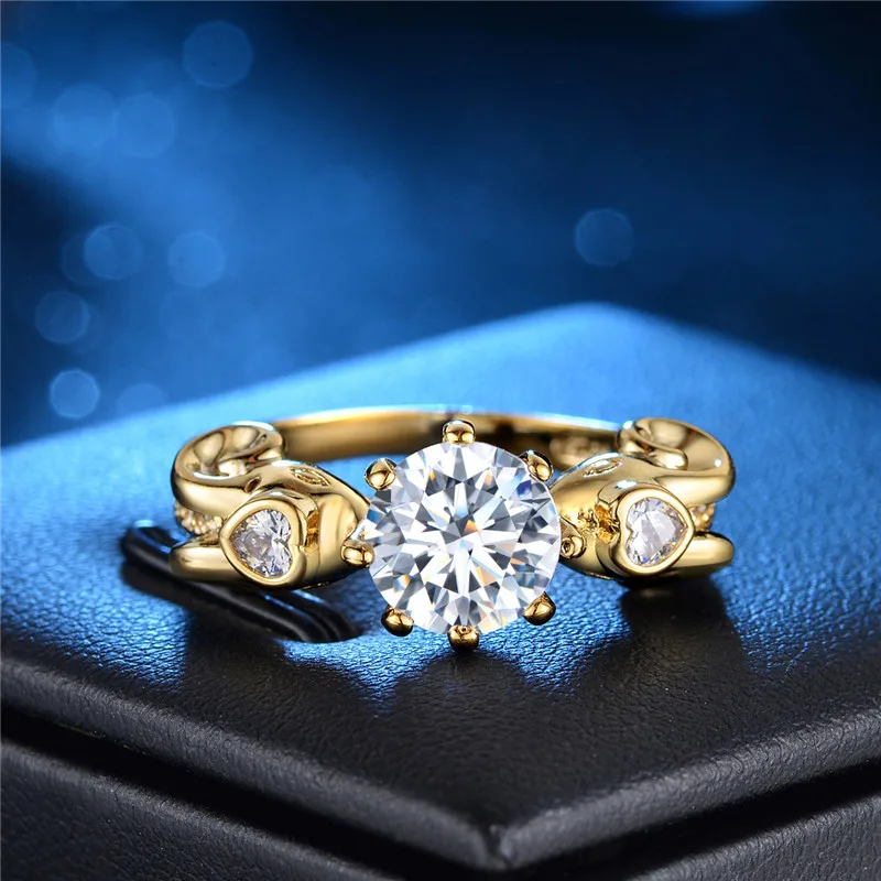 Cute Gold Color Heart Rings For Women Girl Minimalsit Cubic Zircon Crystal Love Femme Bijoux Anel Party Jewelry S4 | Украшения и
