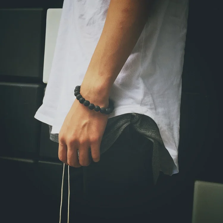 Черный Lava Rock бусины тигровый глаз стрейч эластичный браслет натуральный камень