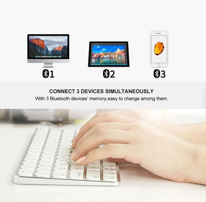 B. O. W Bluetooth клавиатура с подсветкой(подсветка), алюминиевая ультра-тонкая беспроводная клавиатура для настольного компьютера, ноутбука, планшетов, смартфонов