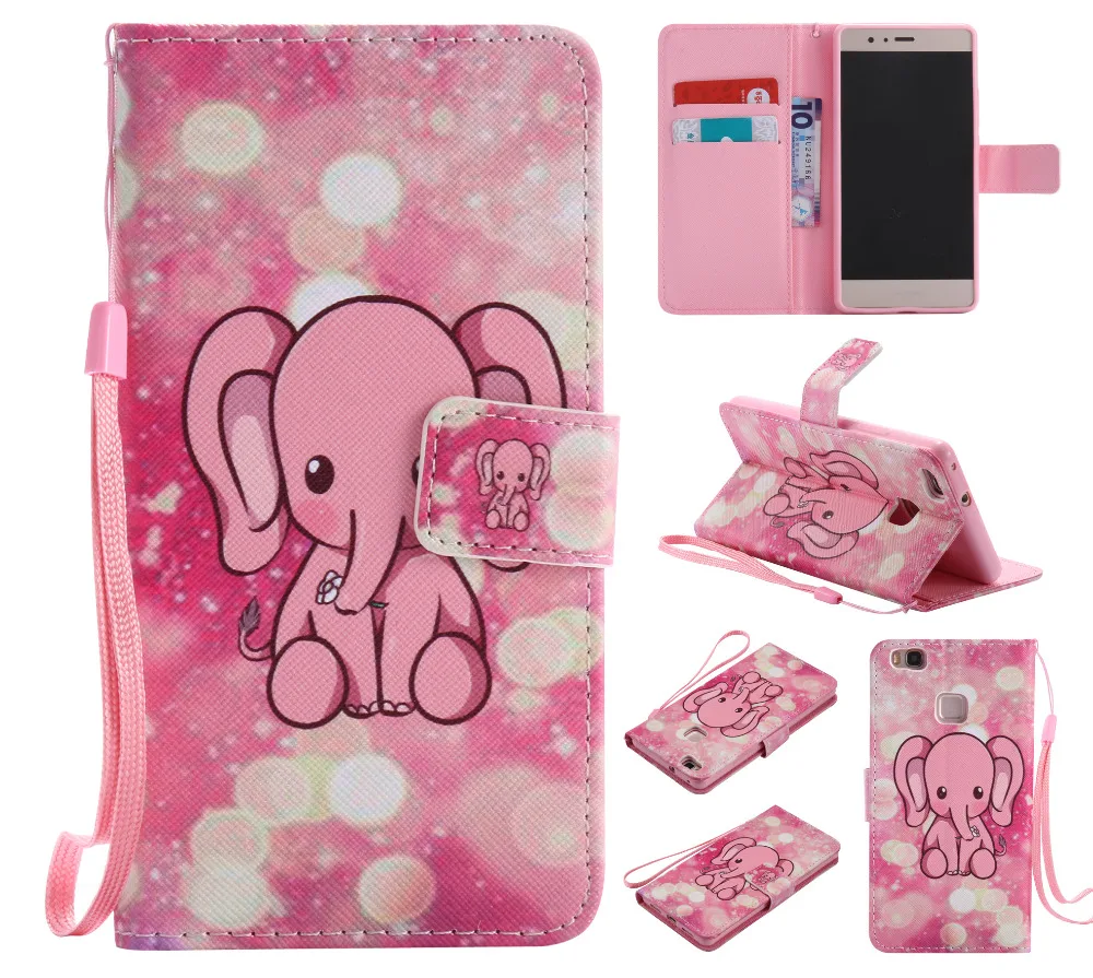 Новинка 2016 розовый слон для HuaWei P8 P9/Lite чехол с узором кожаный Pu кошелек подставка