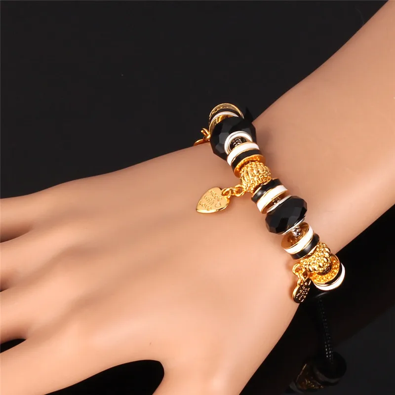 Женский браслет с подвесками в виде сердца золотого цвета|bracelets for|charm braceletcharm