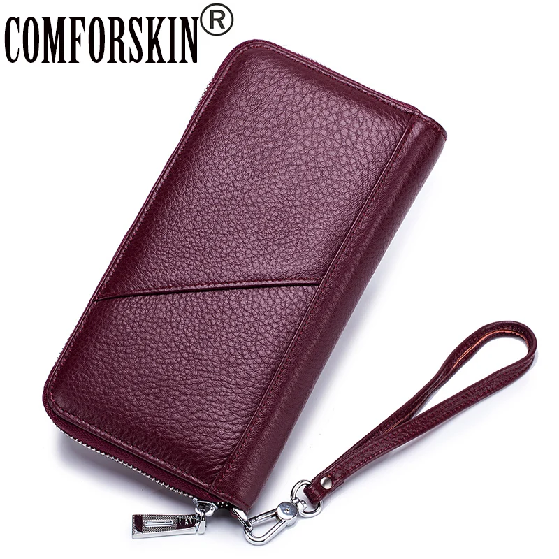 

Длинные мужские кошельки-органайзеры COMFORSKIN из 100% натуральной кожи, многофункциональные кошельки для карт, европейский и американский брен...