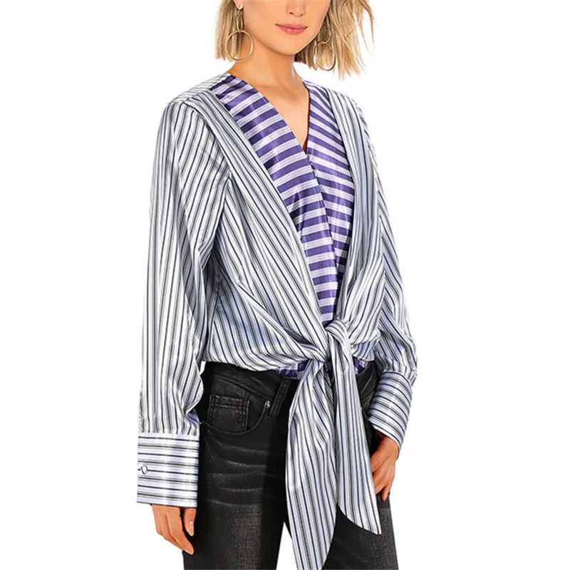 Neploe v образным вырезом Blusas Chic Для женщин блузка 2018 Осень Новая мода сиамские