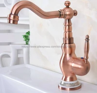antique red copper basin faucet swivel spout bathroom kitchen faucet vessel sink mixer tap deck mounted bnf642