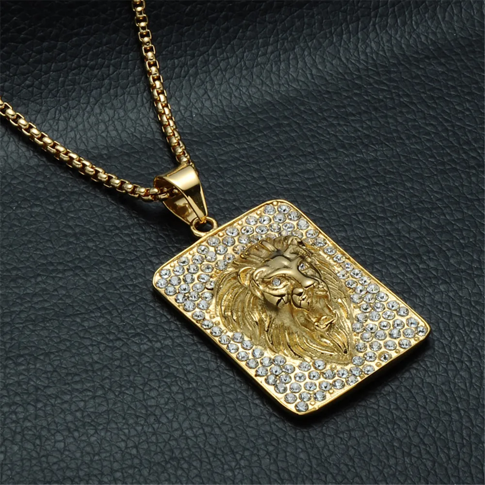 MCSAYS Нержавеющая сталь ювелирные изделия Хип-хоп Лев Dog Tag кулон цепи коробки