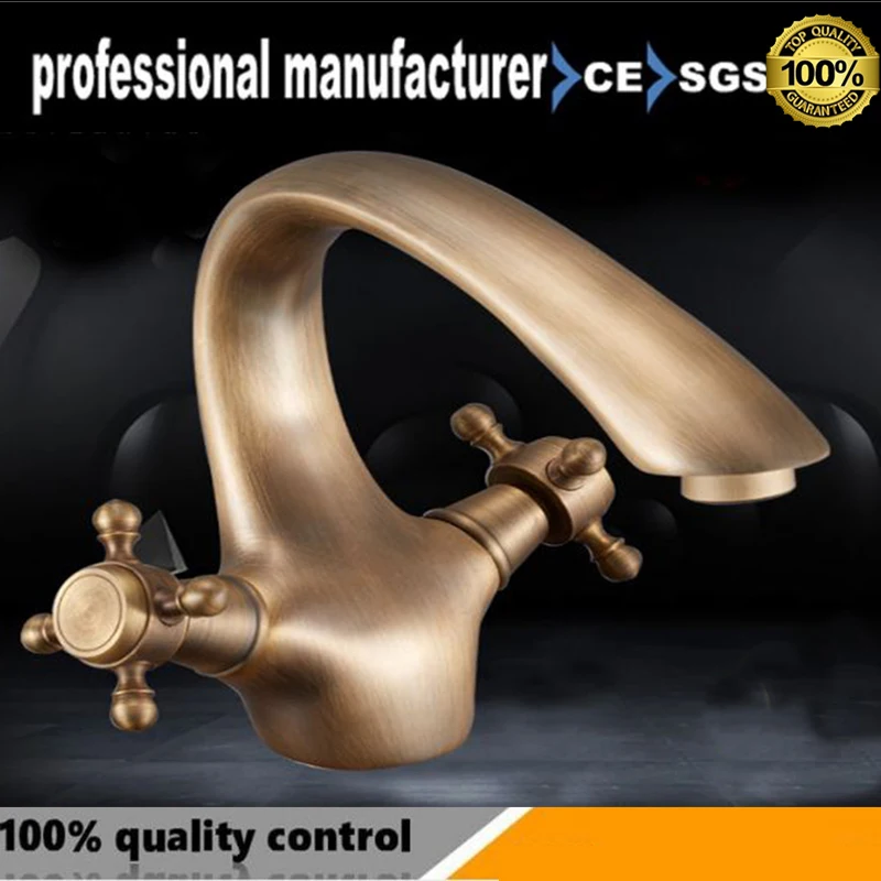 Полностью медный европейский ретро двойной открытый под раковиной смеситель для
