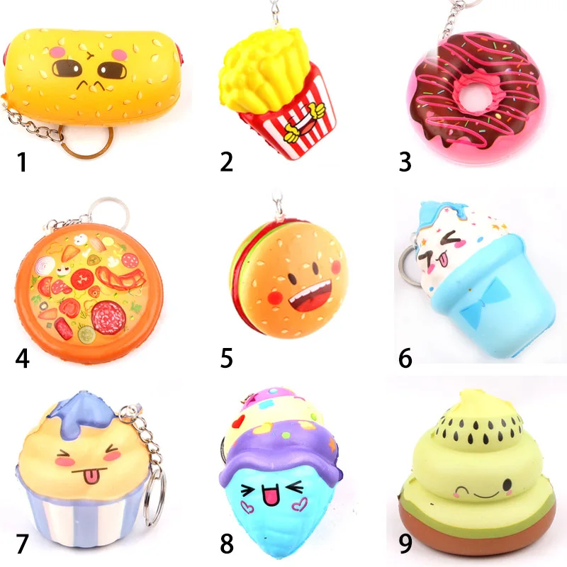 Stress Relief Squeeze Toys Mini Cute Cartoon Keychain for Kids Gifts Sausage Ice Cream Artificial Foods &amp Vegetables Decoration | Дом и сад