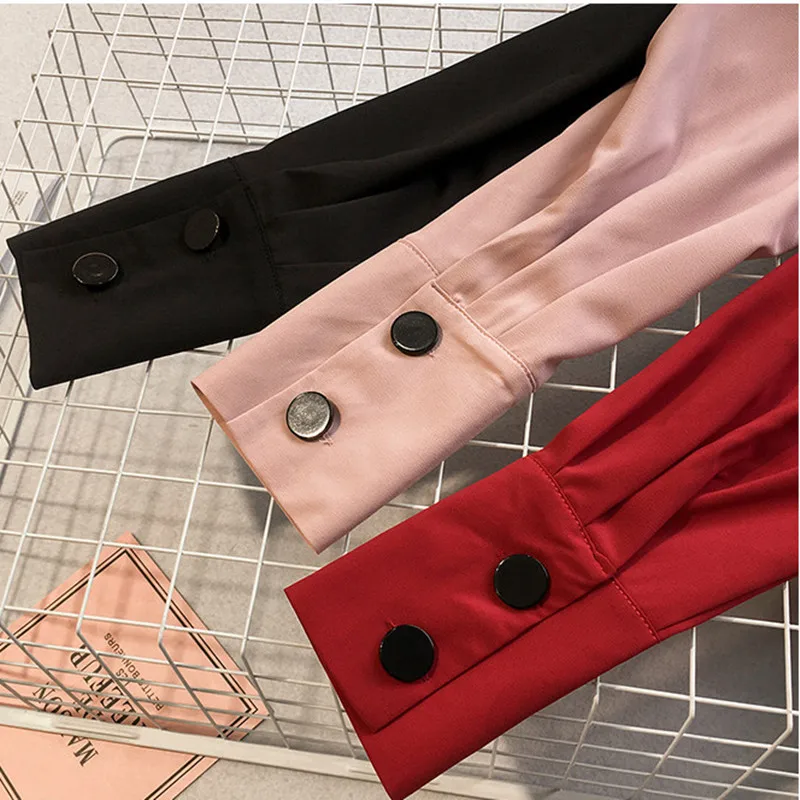 Chiffon Shirt 2018 New Women's Spring Fashion Hollow Halter Neck Long-Sleeved Casual Solid Color Elegant Korean Blouses |