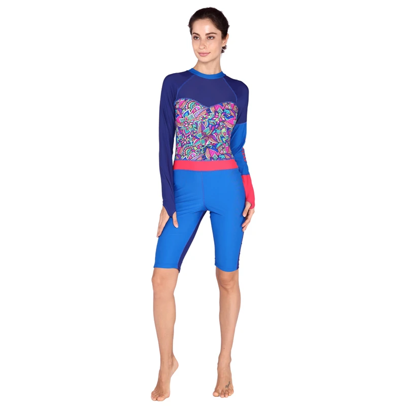 Floral Print Women Long Sleeve Quick Dry UPF 50+ Sun Protection Jumpsuit Wetsuit Swimwear Diving Snorkeling Surfing Sailing | Спорт и