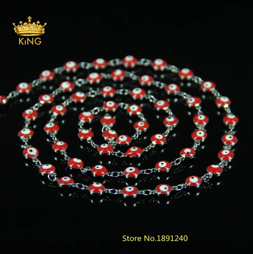 Wholesale 6MM Red Evil Eye Charms Coin Beads Wire Wrapped Beaded Chains Men Rosary Chain For Bracelet Necklace DIY Jewelry DS007 |