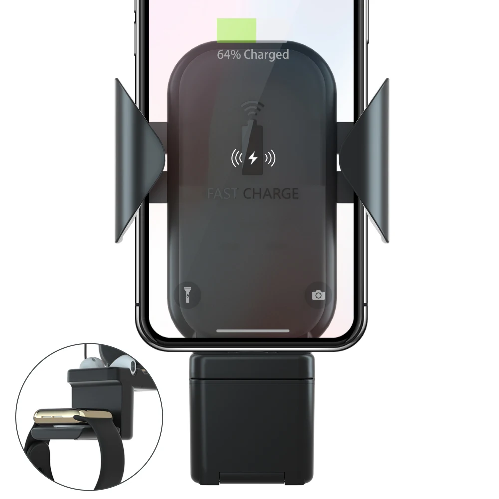 3 в 1 Qi автомобиля Беспроводной быстро Зарядное устройство Держатель для iPhone XR XS 8