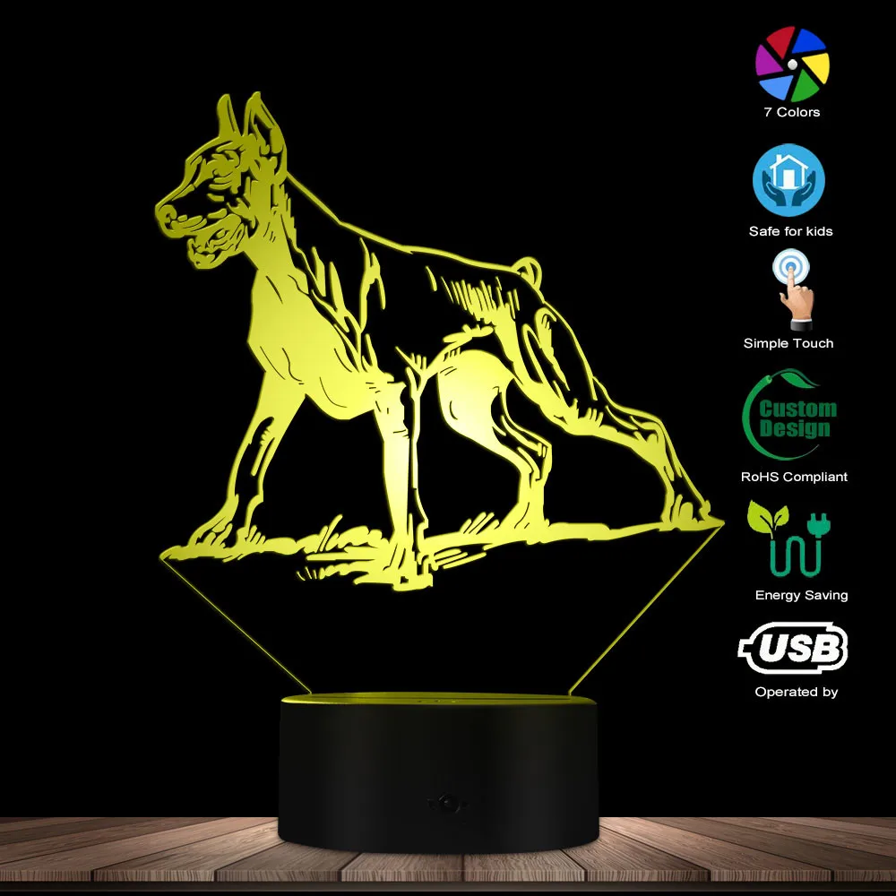 Doberman Pinscher 3D светильник Оптическая иллюзия детская комната ночник на заказ