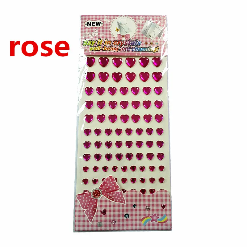 Самоклеящиеся зеркальные наклейки Стразы с розовыми кристаллами в форме сердца