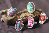new 4pc national style embroidery rings miao silver plated ethnic cotton jewelry creative personality fashion colorful ring