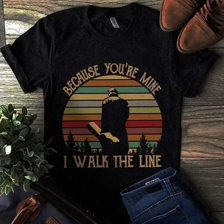 Джони наличные потому что You'Re Mine I Walk The Line Мужская черная футболка хлопок S