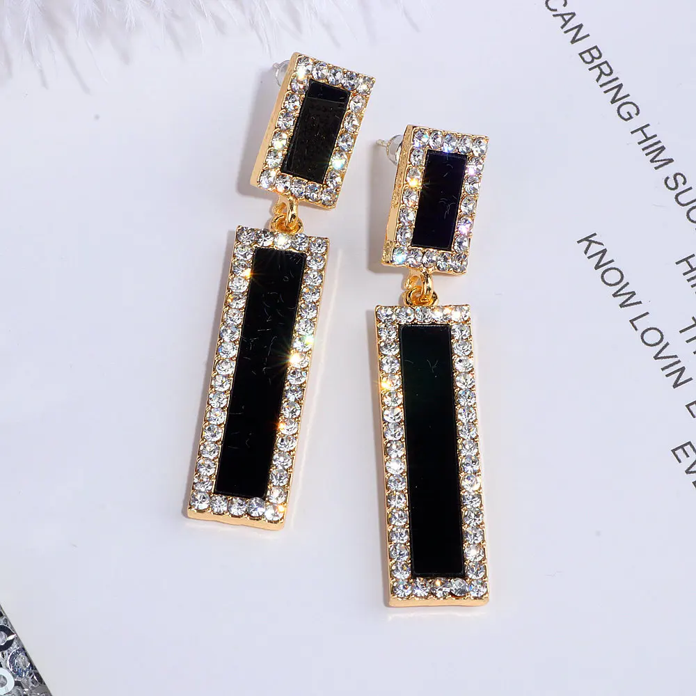 Trendy Simple Style Long Drop Earring for Women Gold Color Crystal Geometric Square Dangle Earrings Brincos Female Jewelry WX192 | Украшения