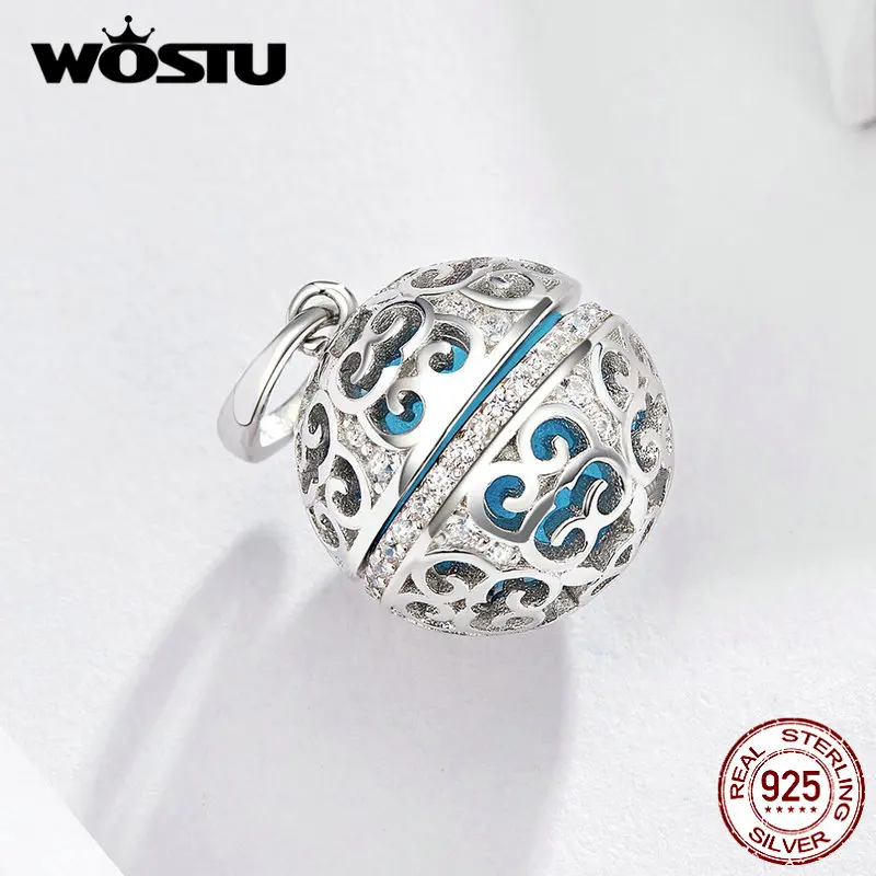 WOSTU оригинальные духи с розовым синим шаром ажурные Висячие амулеты 925 пробы серебро подходят для самостоятельного изготовления браслетов ювелирные изделия FIC1198