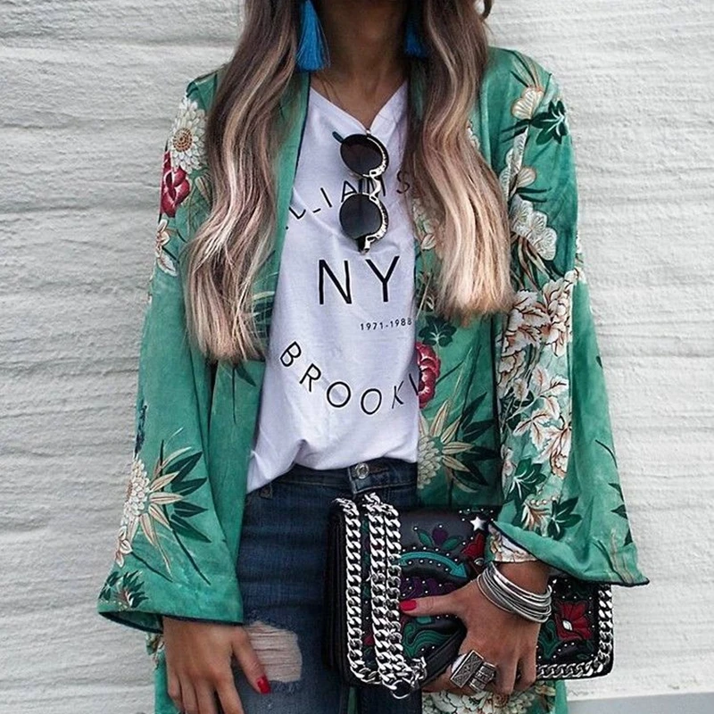 Новый женский Повседневный свободный шифоновый кардиган в стиле бохо Пляжное