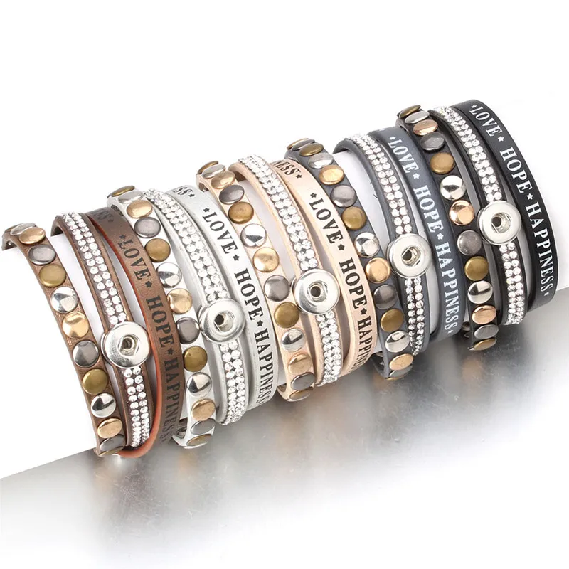 5 цветов новый многослойный браслет/браслет черные стразы браслеты сделай сам 12 мм кнопки для женщин и