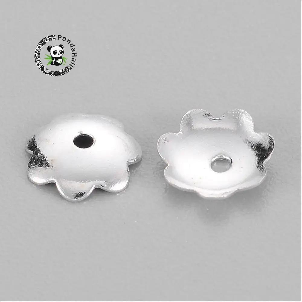 

Brass Bead Caps, Flower, Silver Color, Size: about 6mm in diameter, hole; 1.2mm
