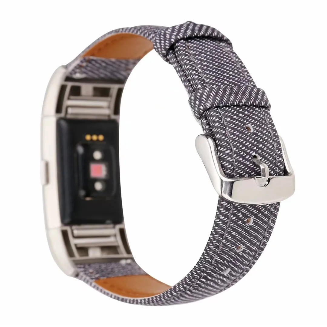 Модный ковбойский джинсовый ремешок с принтом кожаный для Fitbit Charge 2 часов Charge2