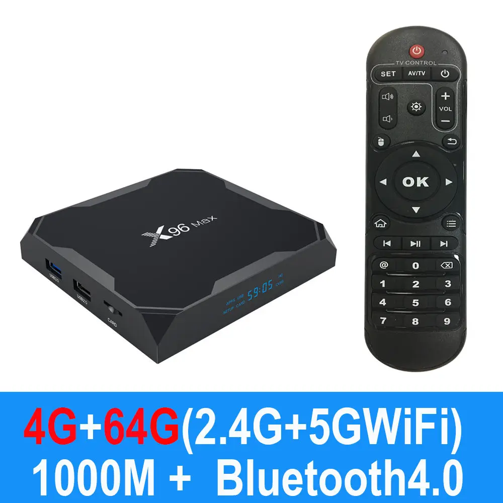 4GB64GB X96MAX 4 Гб 64 ГБ Android 9,0/8,1 ТВ-приставка Amlogic S905X2 4K H2.65 1000 м 2,4 ГГц/5 ГГц wifi смарт-приставка медиаплеер BT4.0 - Цвет: 4GB64GB