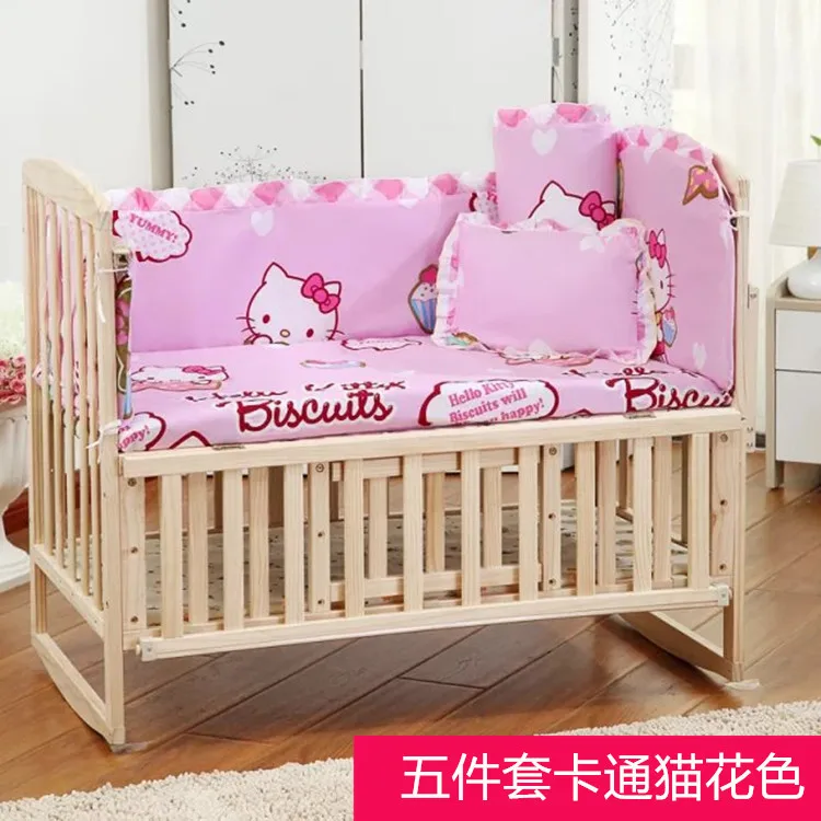pink kitty 5 шт./компл. Детский Комплект постельного белья 120*65 см хлопок кроватки комплект бамперы для автомобиля подушки детские матрас сзади детская постельное белье Минни - Цвет: pink kitty