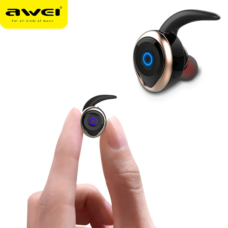 AWEI T1 TWS Bluetooth наушники, настоящие беспроводные наушники, мини наушники в ухо с микрофоном, стерео гарнитура для телефона iPhone